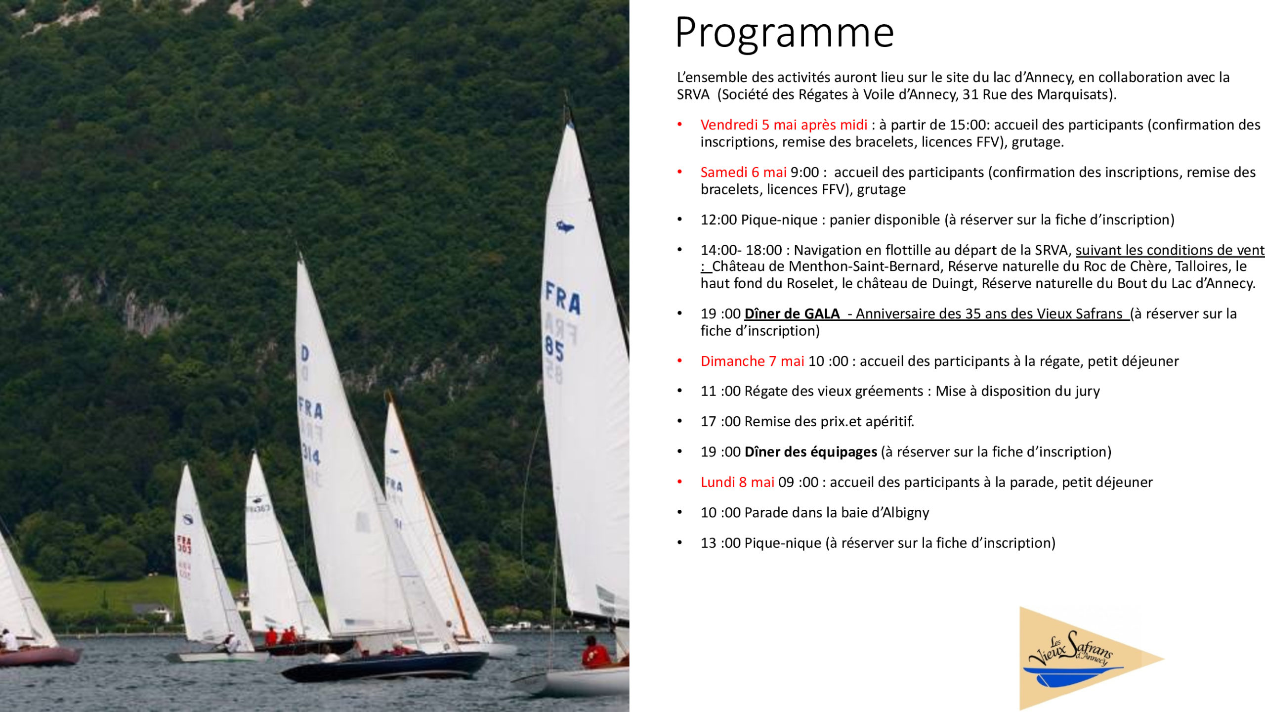 Programme des Voiles du  lac 2023